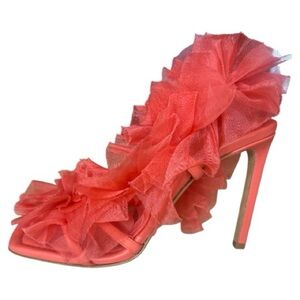 Ulla Johnson Doria Organza Flower Coral Ruffle Heels- size 41